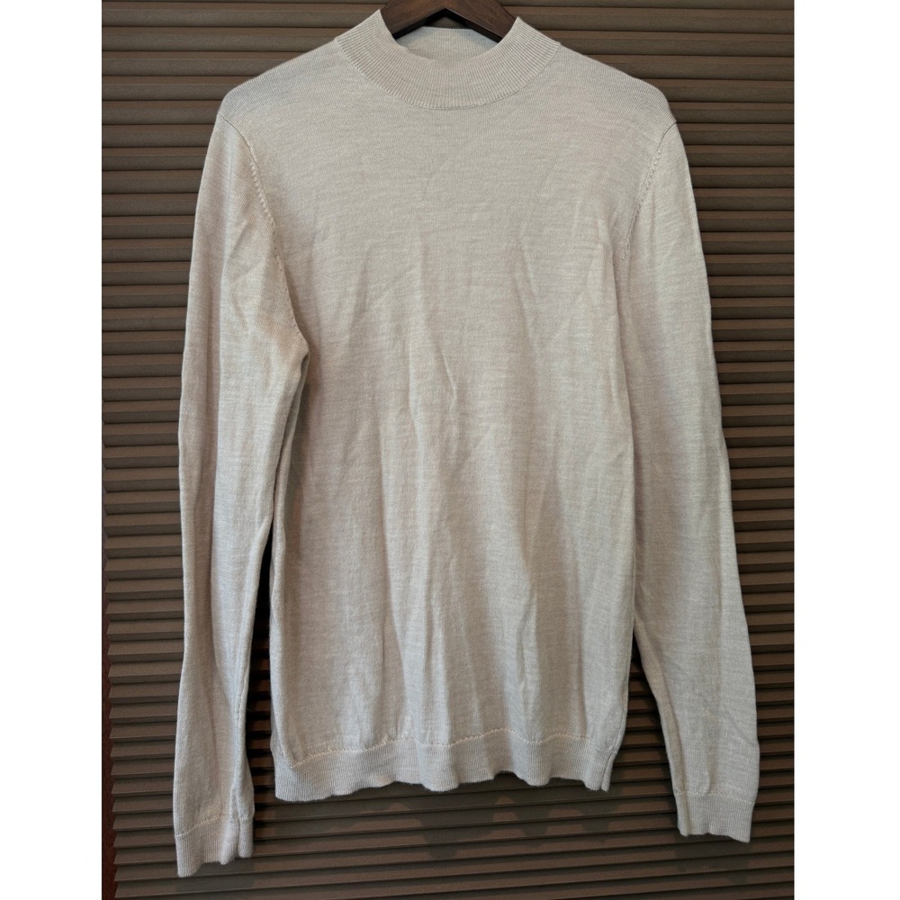 ASOS DESIGN Sweater 100% Merino Wool Mens L Mock Neck Preppy Layering Beige EUC